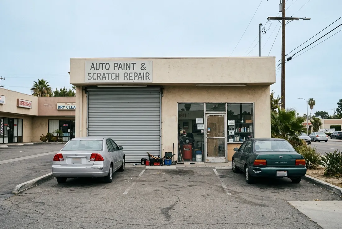 Front of the Paint Scratch Repair Laverne auto paint shop in La Verne CA